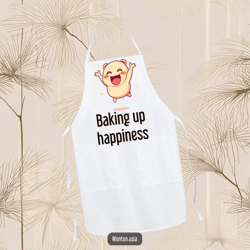 Funny Char Siu Bao Apron designed for chefs, showing an excited, leaping dumpling character ready for kitchen adventures.