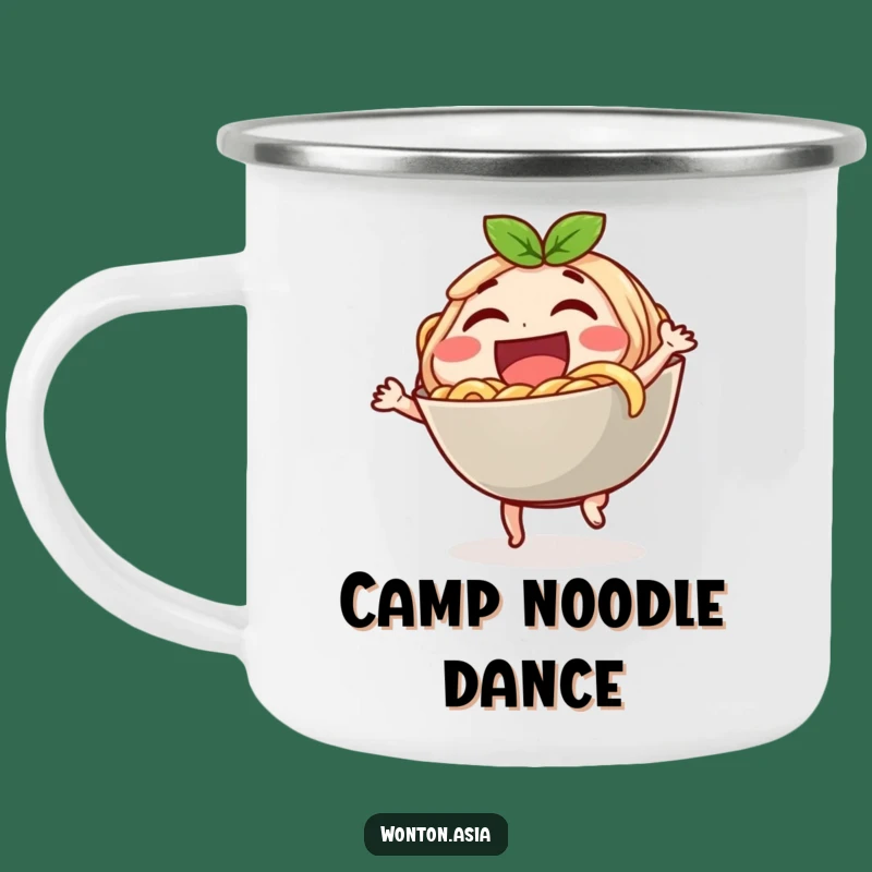 Funny Laughing Noodle Bowl Camping Mug: Dancing Camp Character - Great Funny Gift!