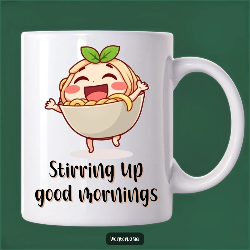 Funny Laughing Noodle Bowl Mug: Dancing Character Delight - Perfect Funny Gift!