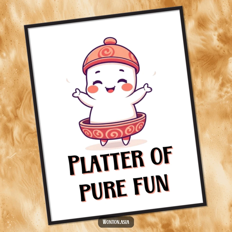 Funny Dim Sum Platter Digital Art Print of a playful dim sum character doing a silly, energetic jig.