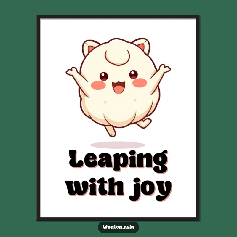 Funny Jumping Wonton Digital Art Print: Joyful Dumpling Art Download