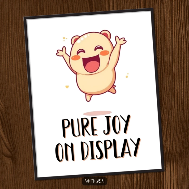 Funny Char Siu Bao Digital Art Print of an excited, leaping dumpling character, bringing instant happiness to any wall.