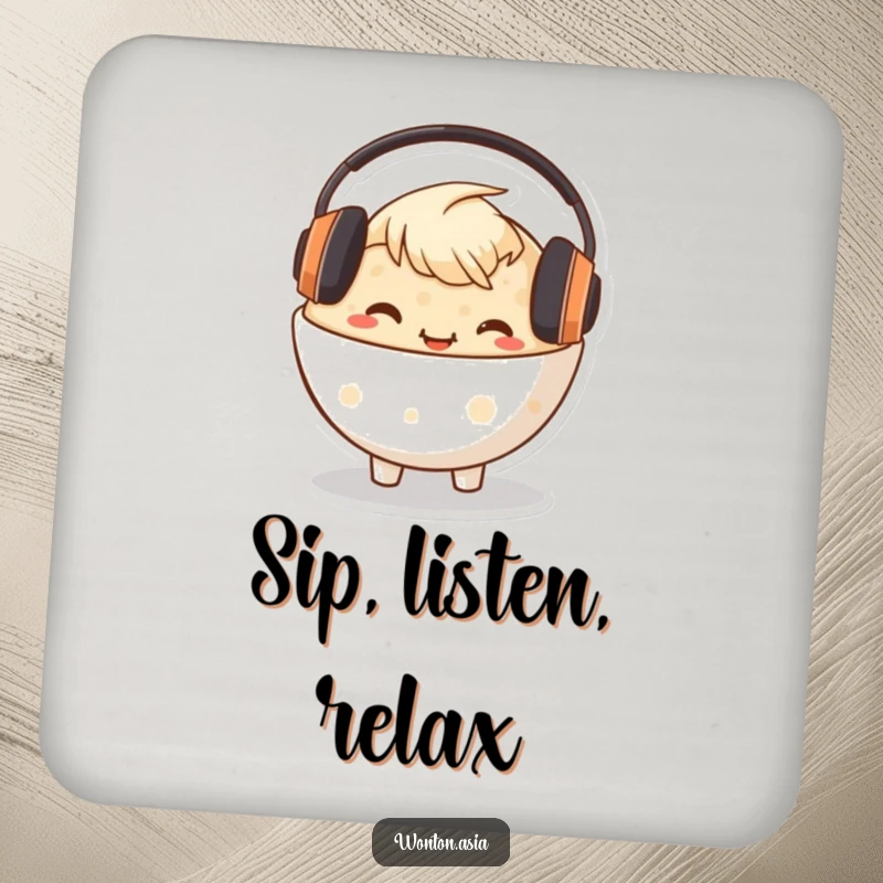 Funny Congee Bowl Coaster featuring a happy character with headphones, safeguarding tables with musical charm.
