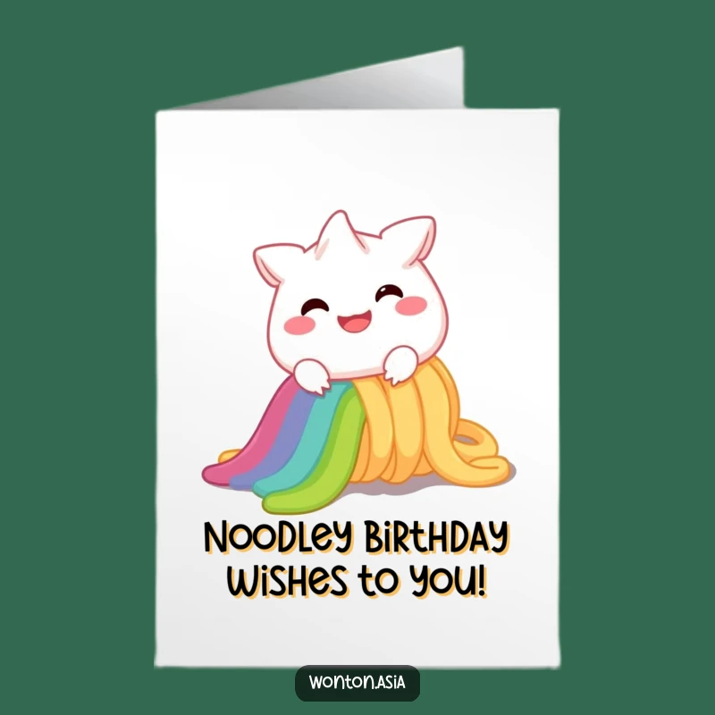 Free Printable Birthday Card: Funny Wonton Rainbow Noodle Slide - Downloadable Joyful Greeting