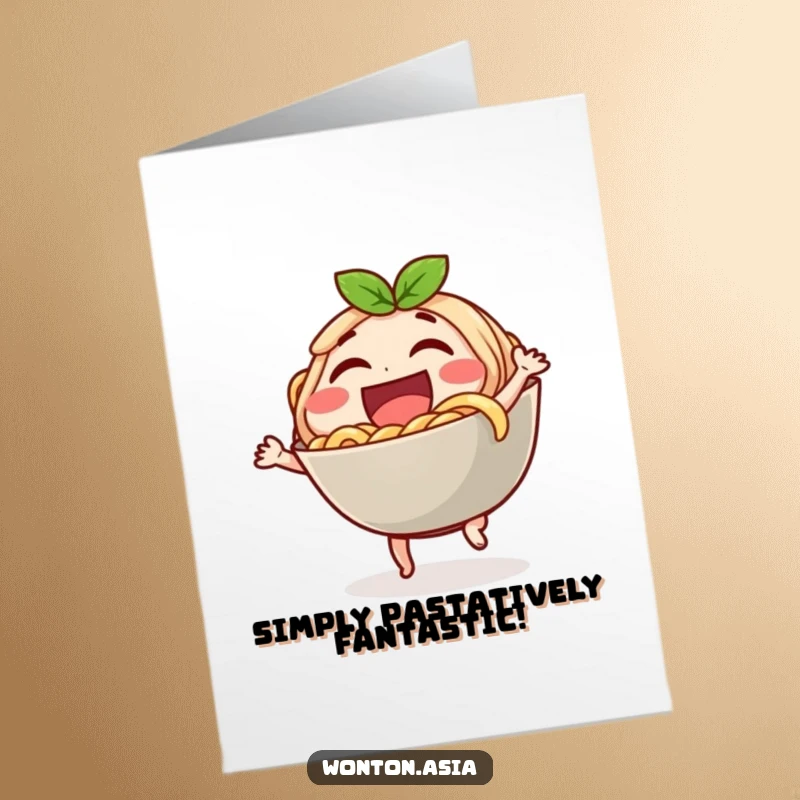Funny Free Printable Congratulations Card: A joyful noodle bowl character dancing happily to celebrate a delicious victory.