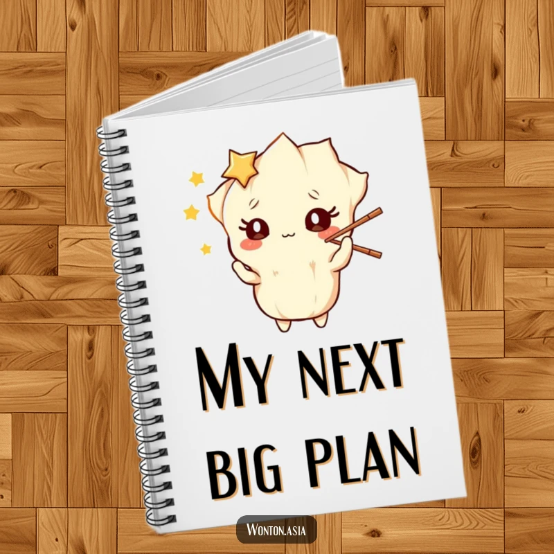 Funny Notebook: Wonton character with starry eyes, playfully juggling chopsticks; perfect for capturing creative thoughts humorously.