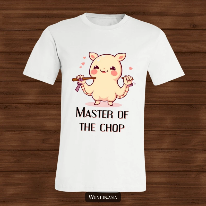Funny wonton t-shirt depicting a joyful dumpling expertly juggling chopsticks with its wrapper appendages, a celebration of culinary entertainment.