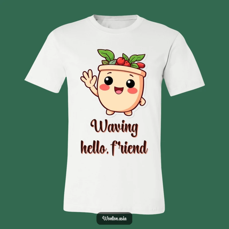 Funny Waving Potsticker T-Shirt: Delighted Character Tee - Great Funny Gift!