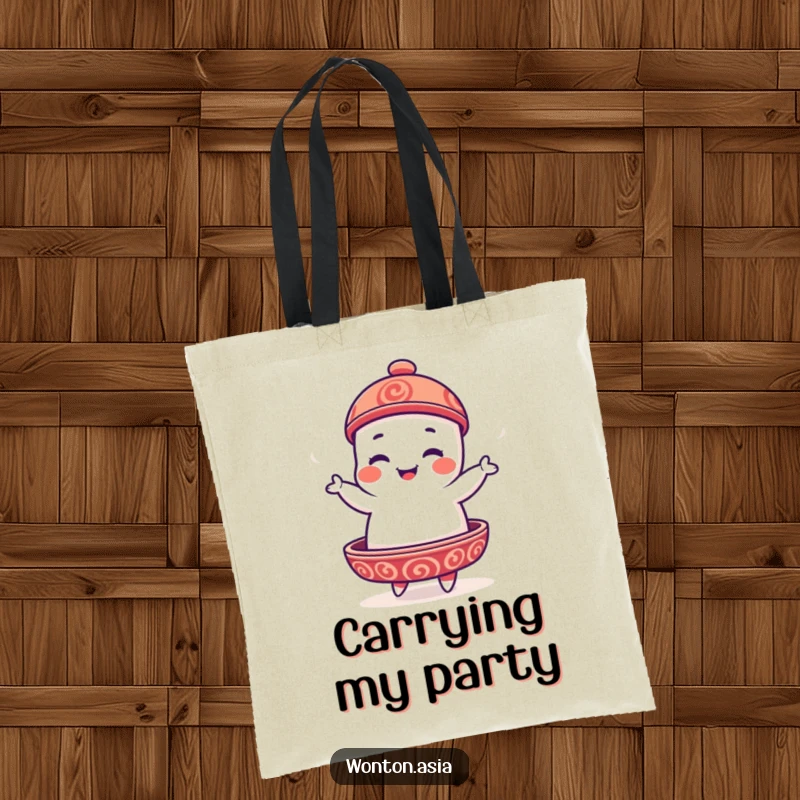 Funny Dim Sum Platter Tote Bag featuring a playful dim sum character doing a silly jig, ready for shopping.