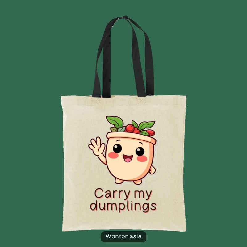 Funny Waving Potsticker Tote Bag: Delighted Character Fun - Perfect Funny Gift!